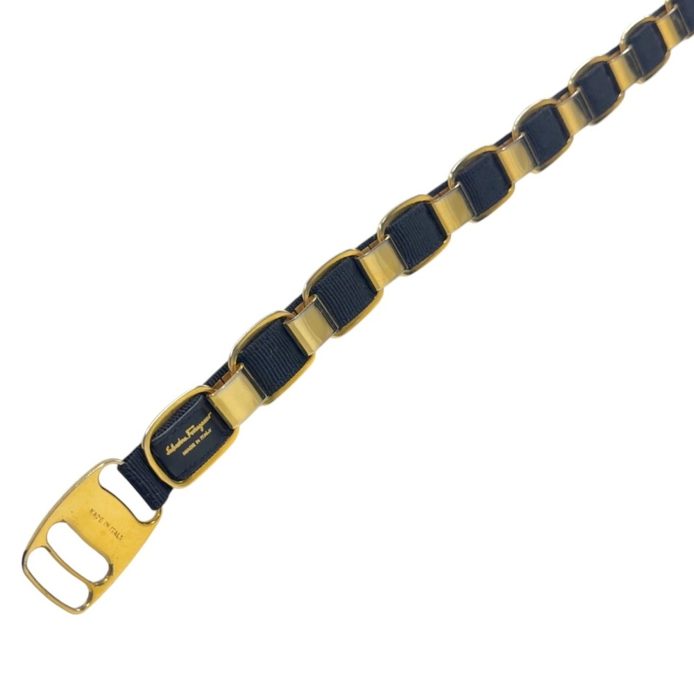 Vintage Salvatore Ferragamo Skinny Chain Link Belt Grosgrain Black Gold Italy - Picture 11 of 11